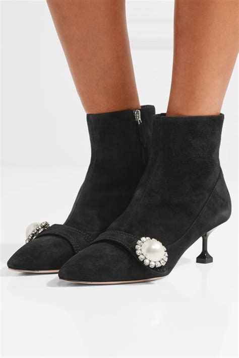 miu miu pearl bottom boots|Miu Miu Faux Pearl Accents Suede Boots .